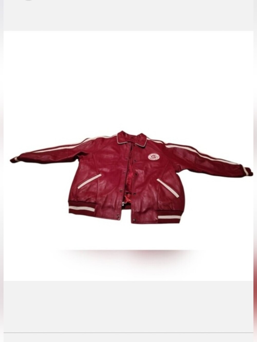 Men's XXL Extasy James & John Red/White Leather Full Zipper Varsity Jacket